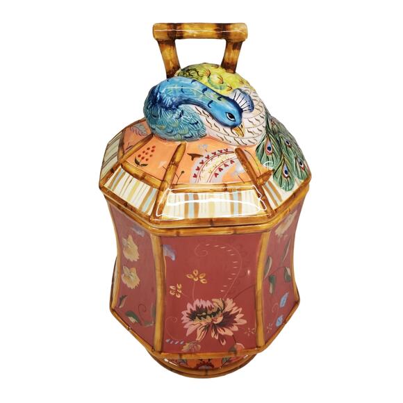 Tracy Porter Artesian Road Collection Hand Painted Peacock Cookie Jar 4807120 - Picture 1 of 16